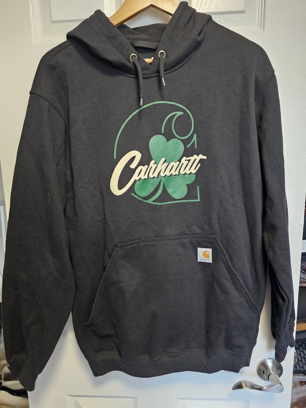 Vtg CARHARTT 105231 BLK Men's M Loose Fit Black Pullover Sweatshirt Hoodie